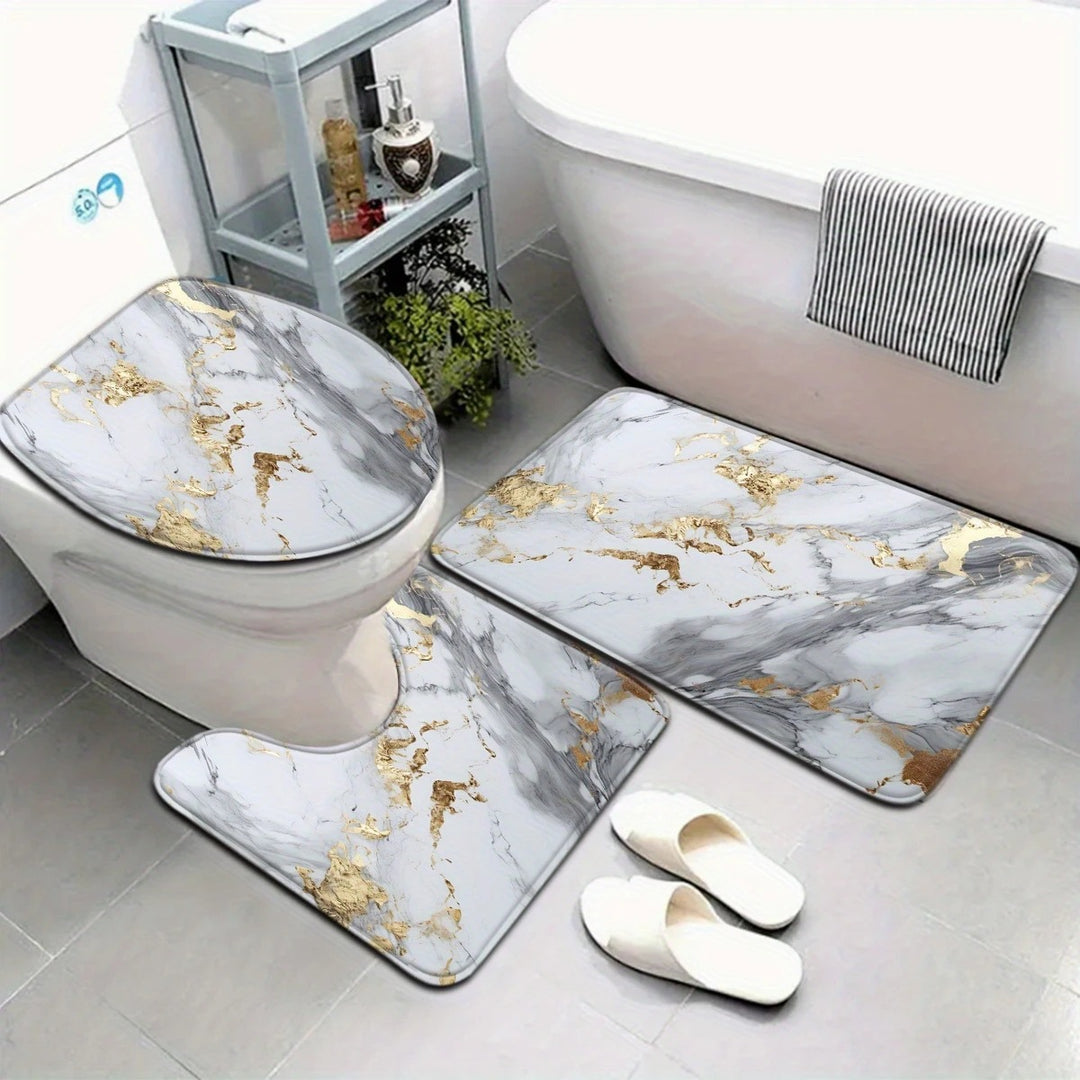 Artistic Marble Print Bath Mat Set Kalsten