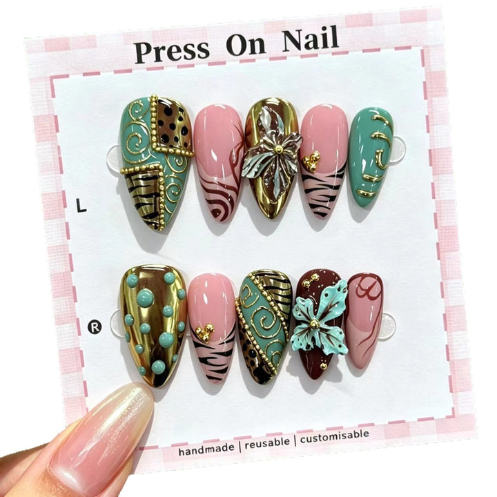 Artistic Cherry-Inspired Press-On Nails