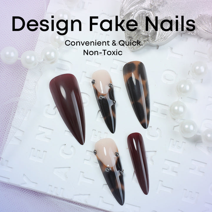 Artificial nail set with elegant leopard and burgundy design Kalsten