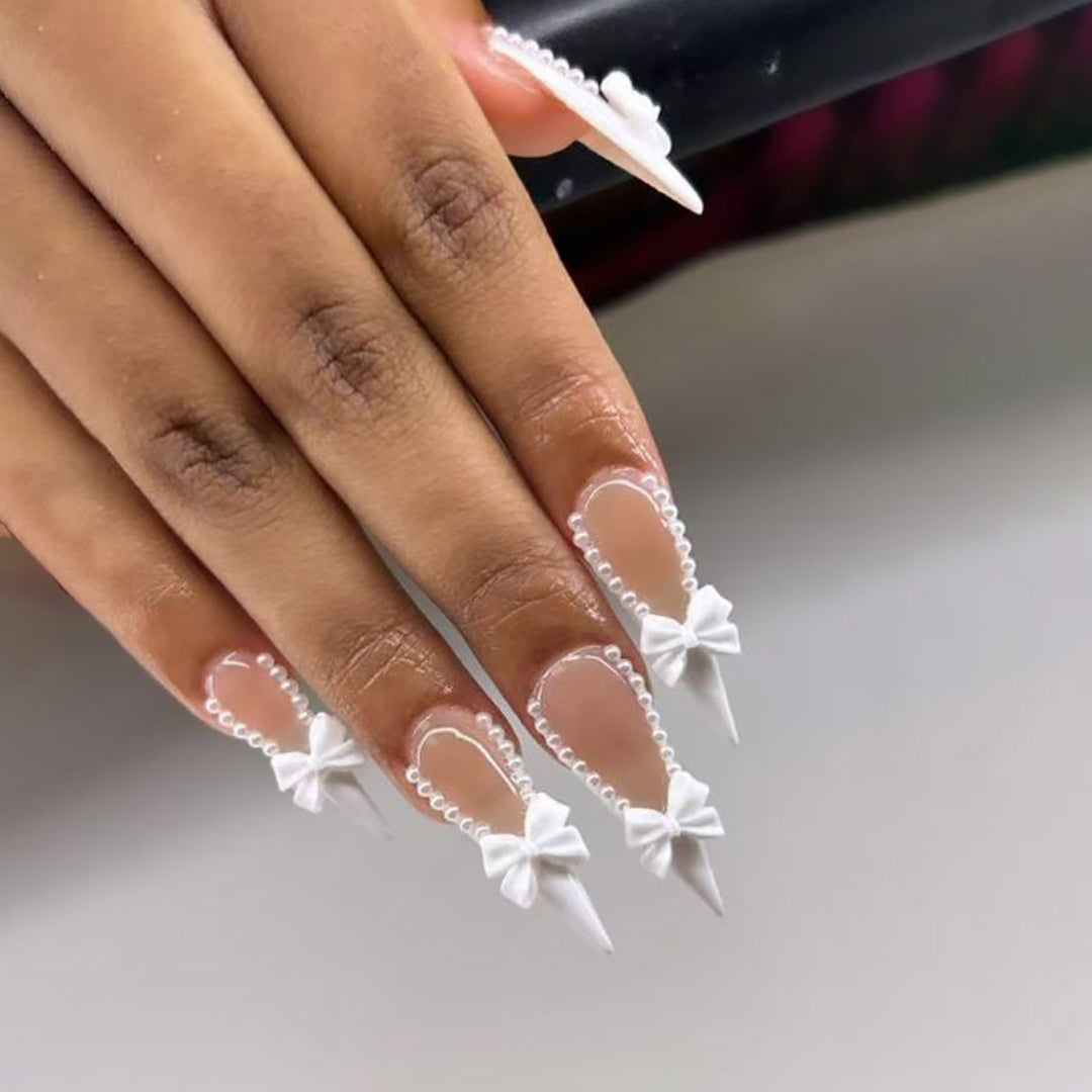 Stiletto Press-On Nails with Decorative Bow Accents Kalsten