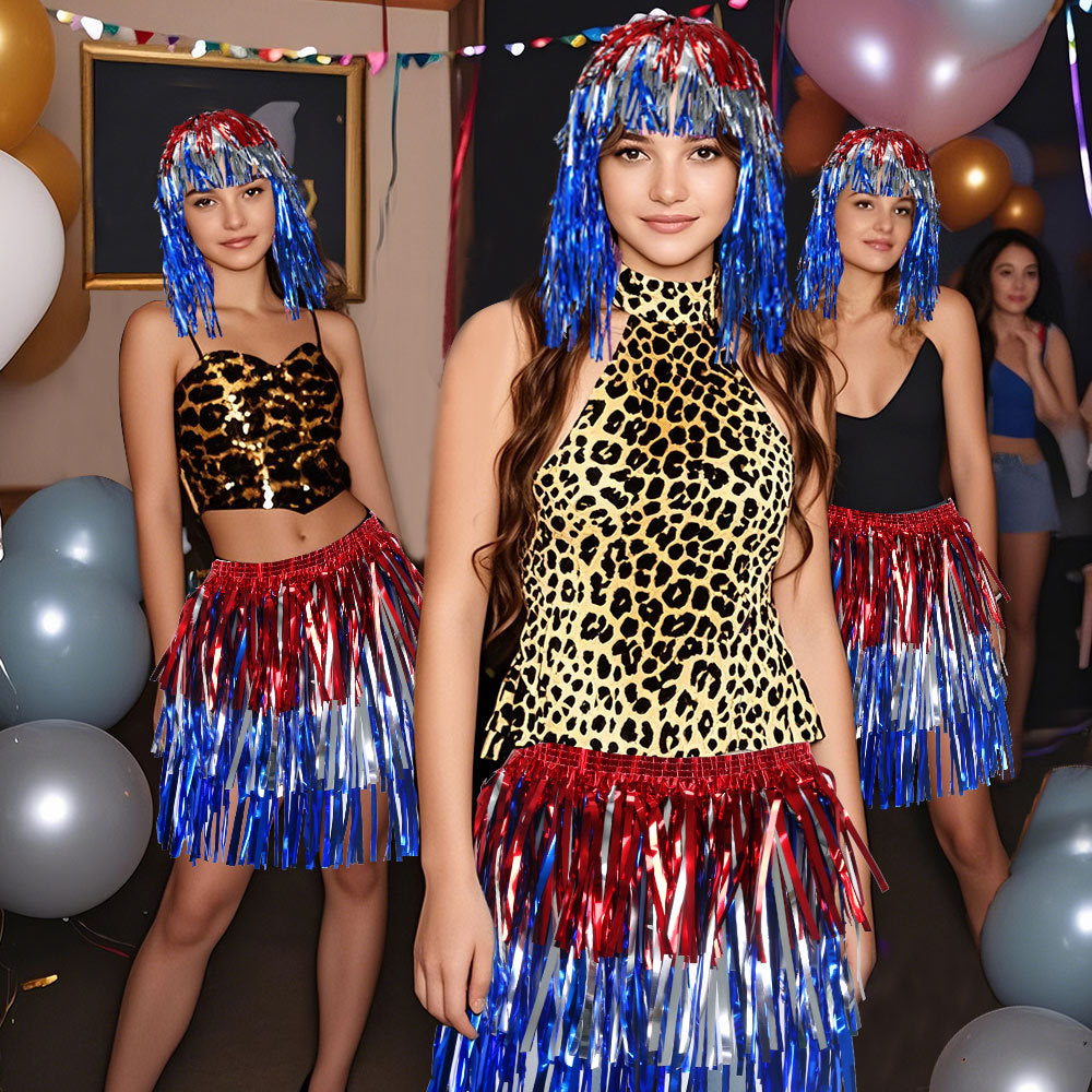Women's nan metallic foil fringe hula skirt with elastic waistband party costume Kalsten