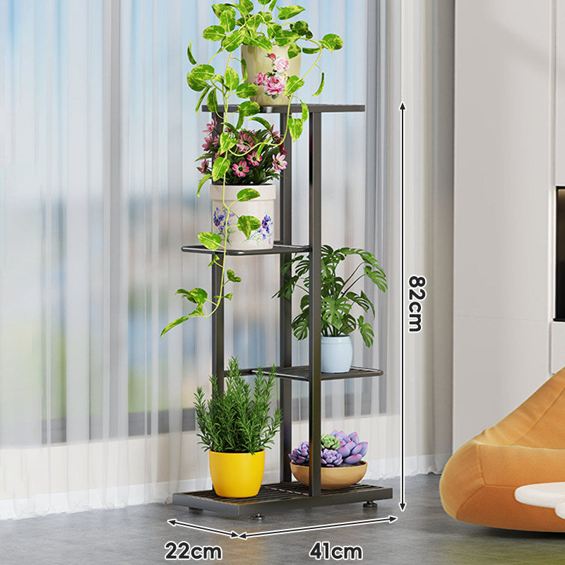Indoor Multi-Tier Vertical Plant Stand with Slatted Base and Tiered Shelves