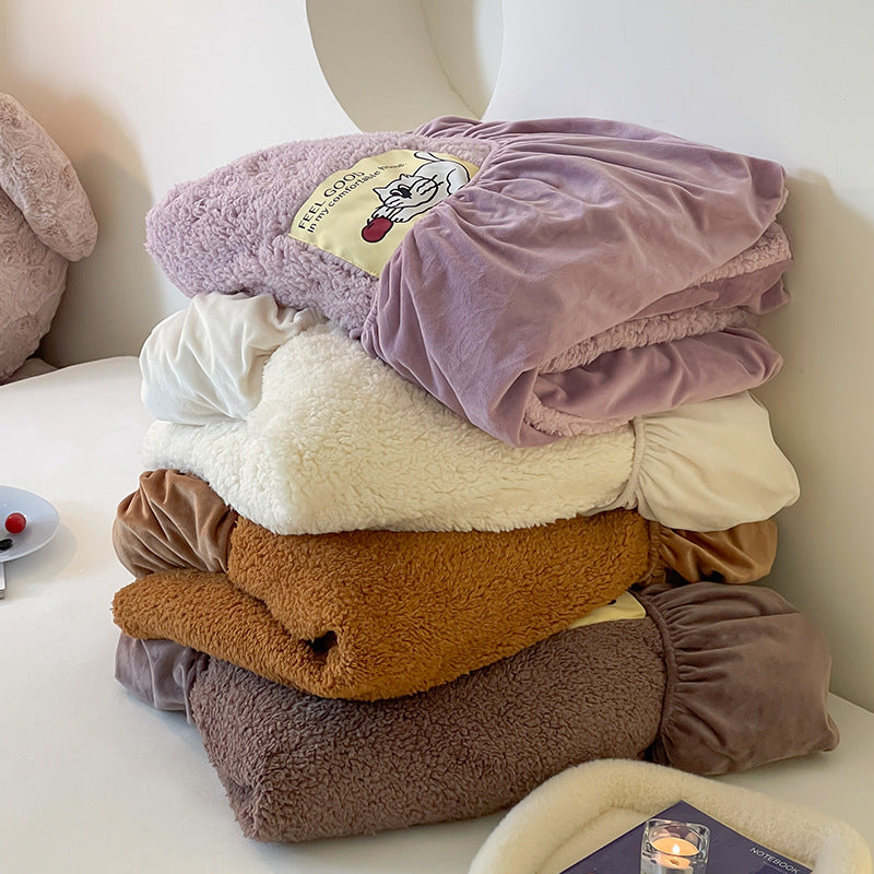 Quilted Sherpa-Fleece Fitted Sheet and Pillowcase Set with Non-Slip Cover