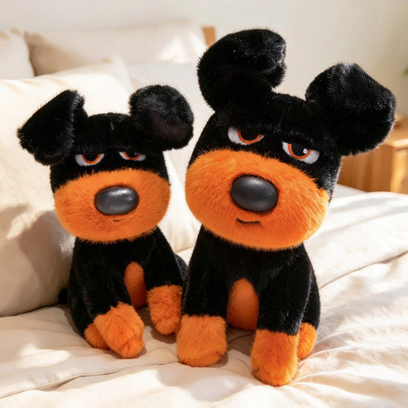 Sitting Character Plush Dog with Contrasting Faux-Fur Muzzle and Half-Lidded Expression Kalsten
