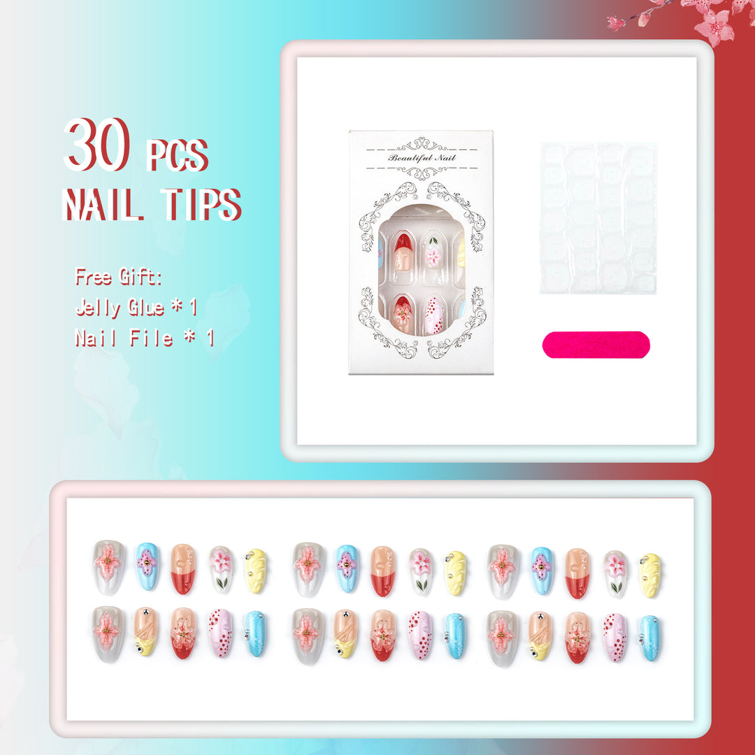 Floral-Themed Press-On Nail Art Set