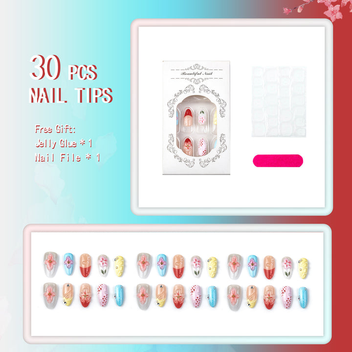 Floral-Themed Press-On Nail Art Set