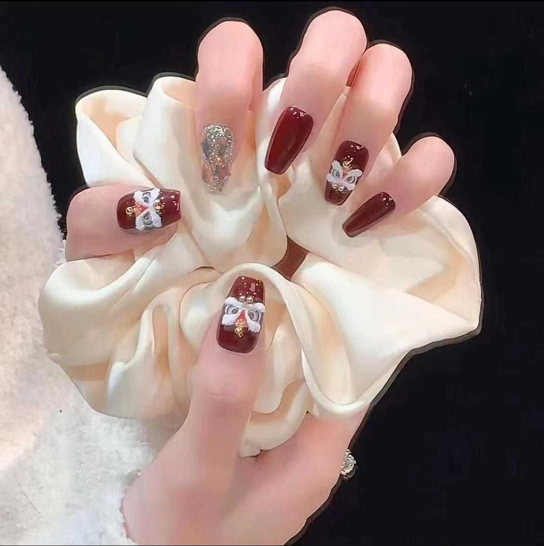 Decorative Press-On Nails with Gemstone and Glitter Accents Kalsten