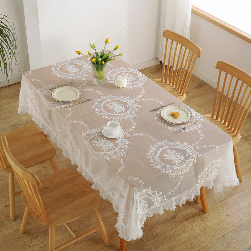 Elegant Lace Overlay Tablecloth