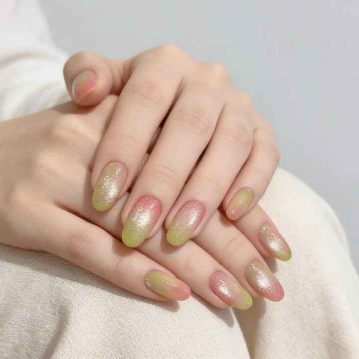 Artificial nails with elegant ombre effect and glitter accents Kalsten