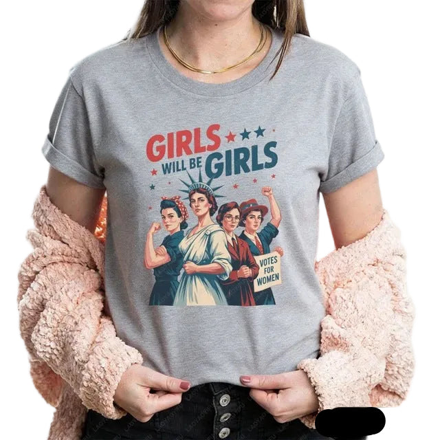 Women's nan vintage-inspired feminist graphic t-shirt with suffragette illustration Kalsten