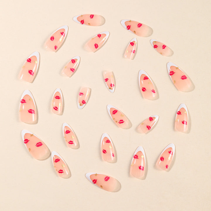 Elegant Kiss Print French Tip Nail Art Extensions Kalsten