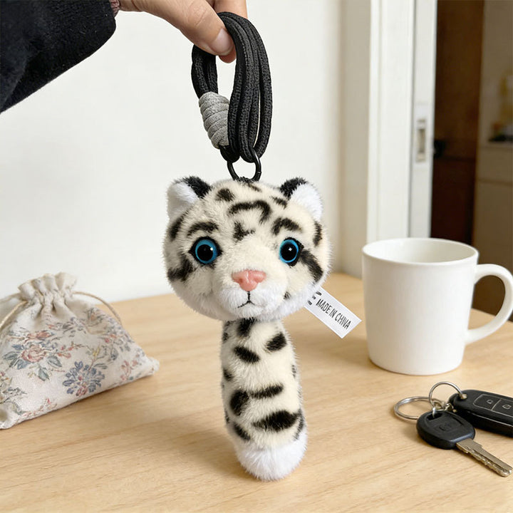Plush Snow Leopard Bag Charm with Soft Faux-Fur and Detachable Strap Kalsten