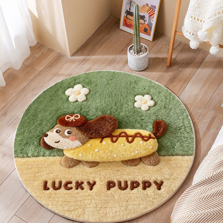 Round Cartoon Dog Rug