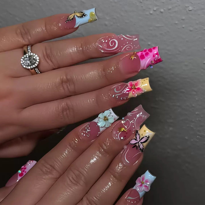 Artistic Floral Design Press-On Nails
