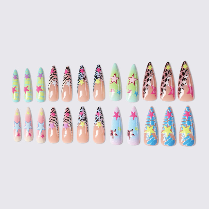 Artistic Press-On Nail Set with Colorful Star Patterns kalsten