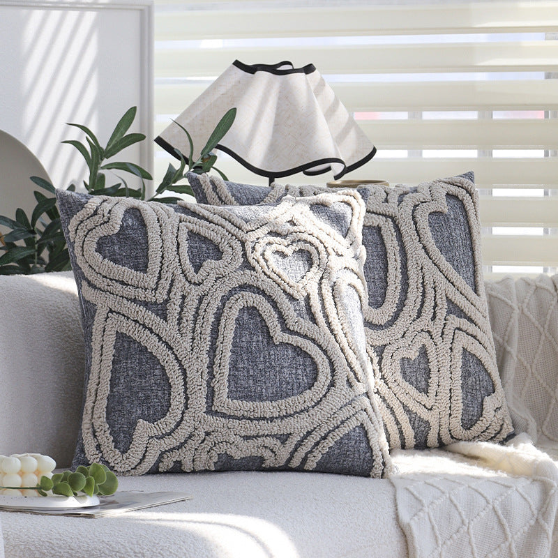 Square cushion cover with three-dimensional looped heart relief made of soft bouclé mix Kalsten