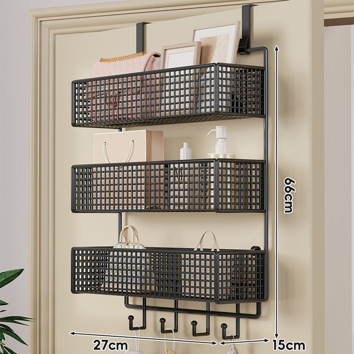 Over-Door Hanging Double-Tier Ventilated Mesh Storage Basket Organizer with Hooks