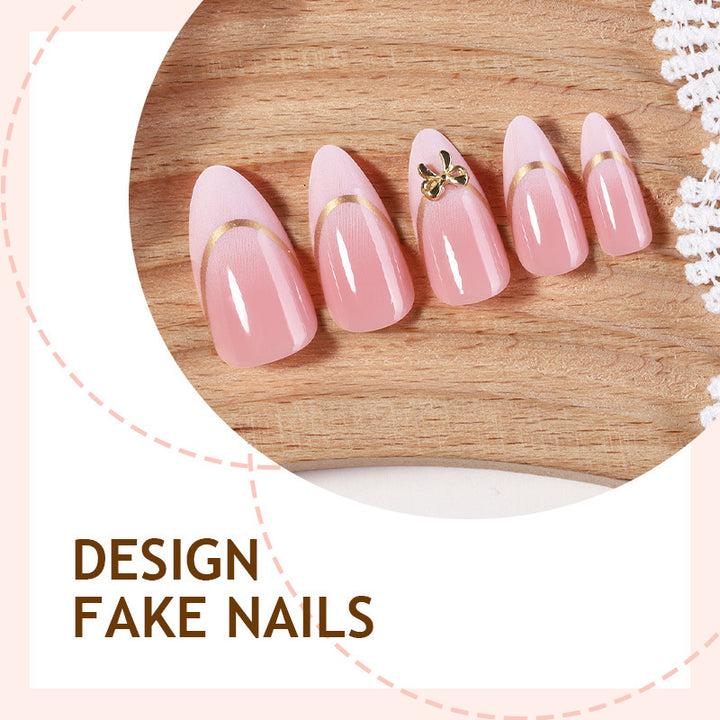 Artificial nail set with elegant gold edge and decorative accents Kalsten