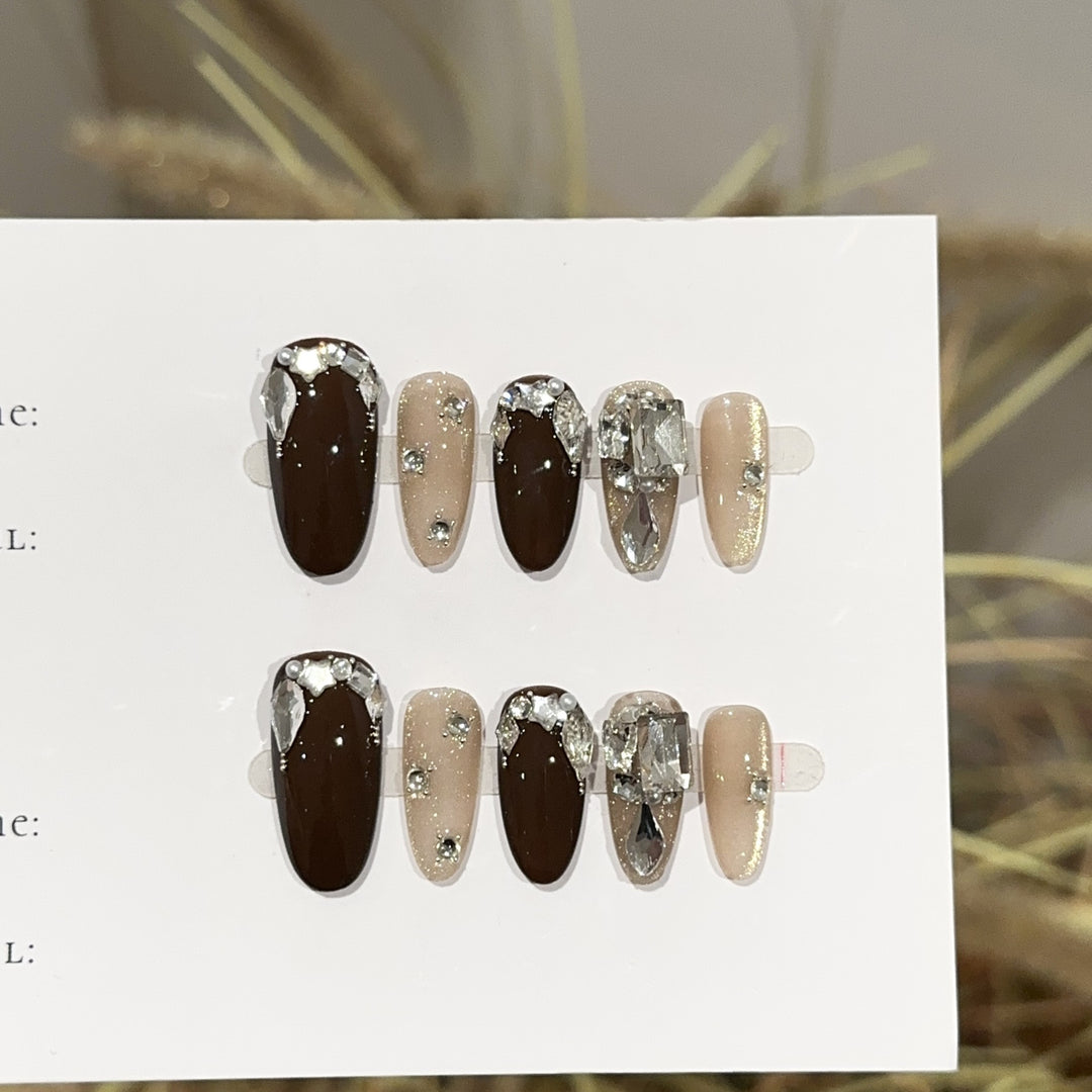 Stylish Press-On Nail Art Set with Crystal Accents