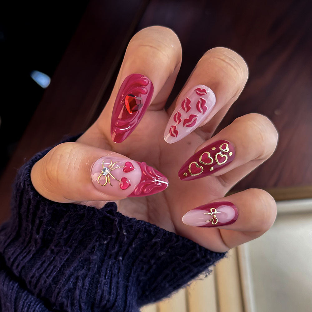 Romantic Heart-Themed Press-On Nail Set Kalsten