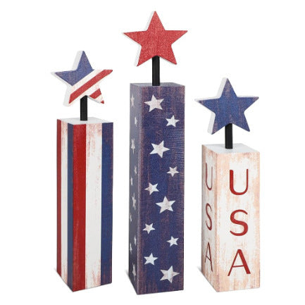 Unisex nan rustic wood column decoration set with hand-painted star toppers in shabby chic Kalsten