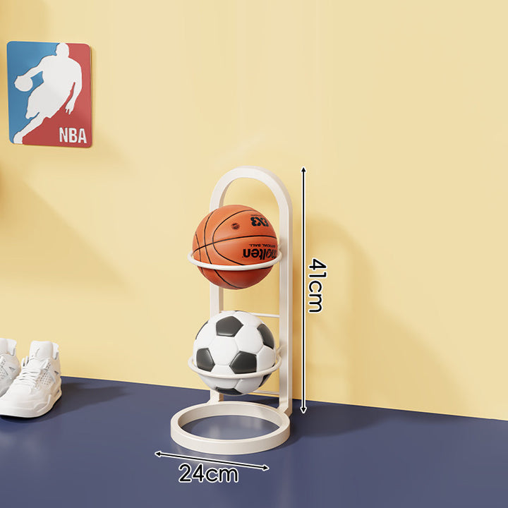 Three-Tier Vertical Sports Ball Storage Rack with Wall-Ready Base and Circular Cradles