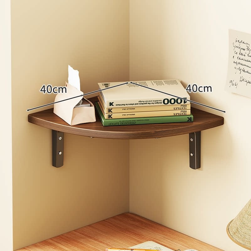 Triangular Floating Corner Shelf with Wood-Effect Surface & Heavy-Duty Metal Brackets