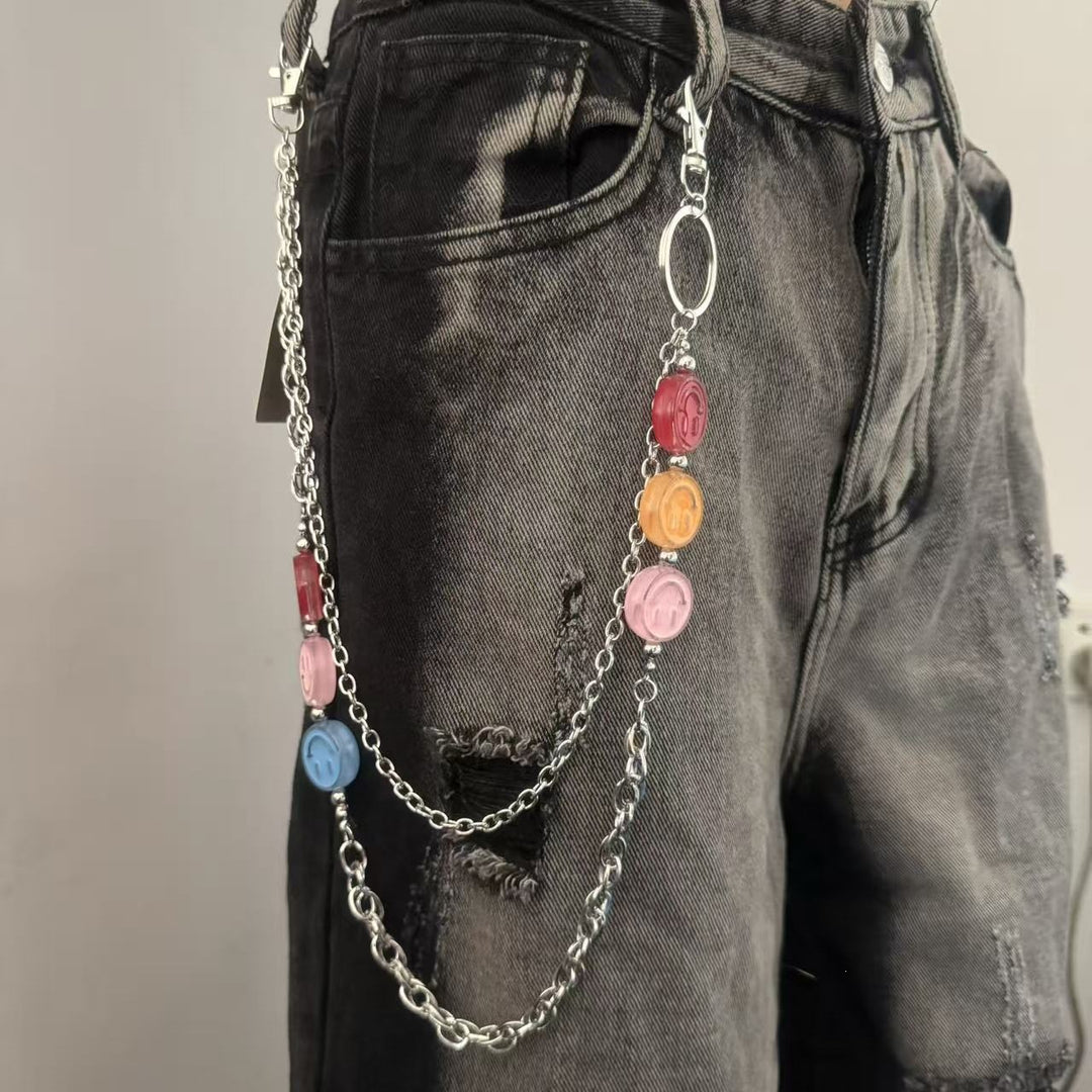Fashionable chain belt with colorful pendants Kalsten