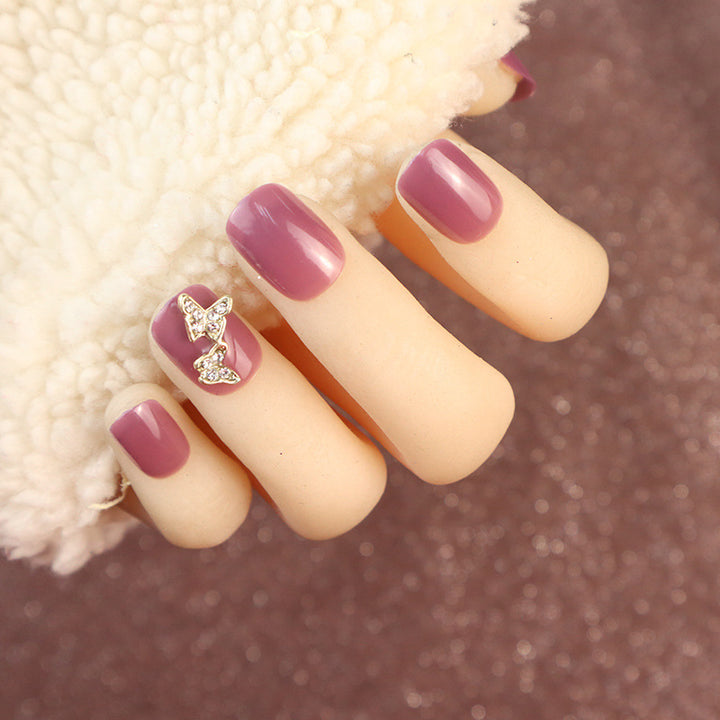 Elegant Press-On Nail Set with Butterfly Accent