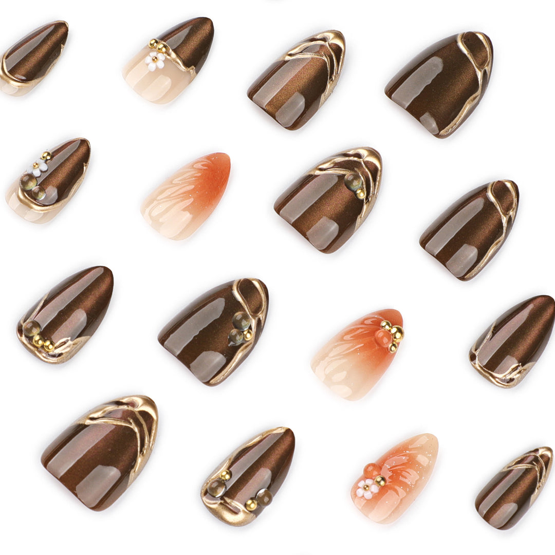 Artful nail extensions with elegant 3D flower embellishments Kalsten