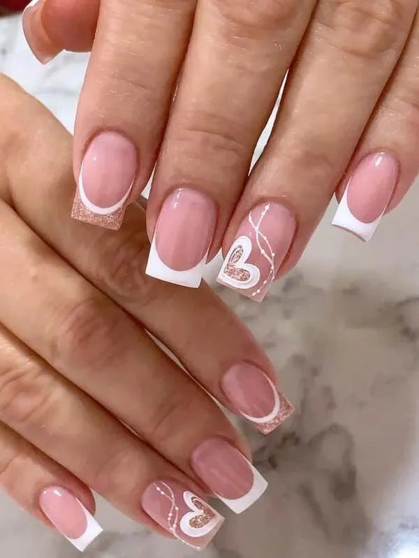 Elegant Heart-Embellished Nail Art Design Kalsten