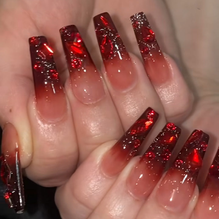 Creative Stiletto Nail Art with Blood Red Accents Kalsten