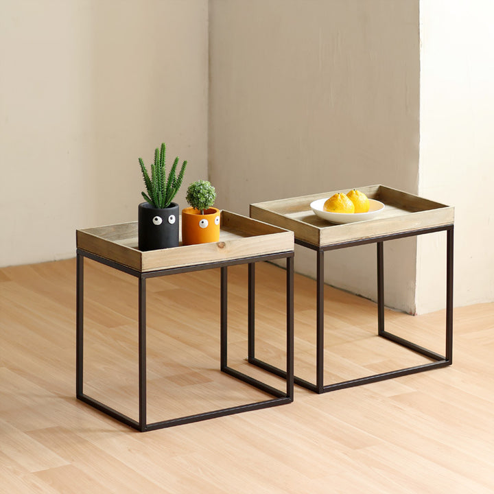 Modern side table with protected wooden tray Kalsten