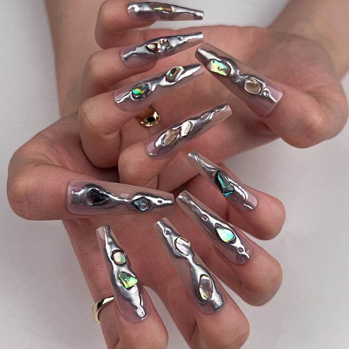 Artful Stiletto Nails with Holographic Shine Kalsten