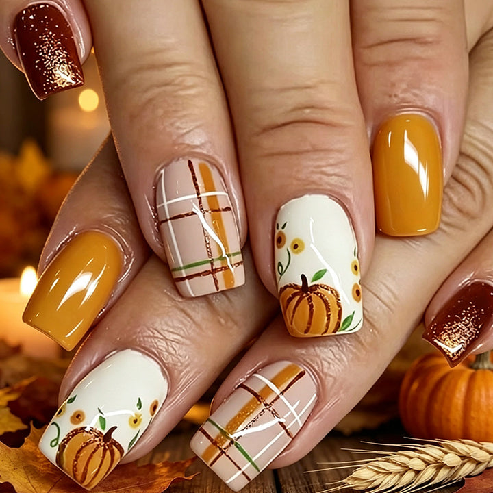 Festive Pumpkin-Inspired Nail Art Set Kalsten