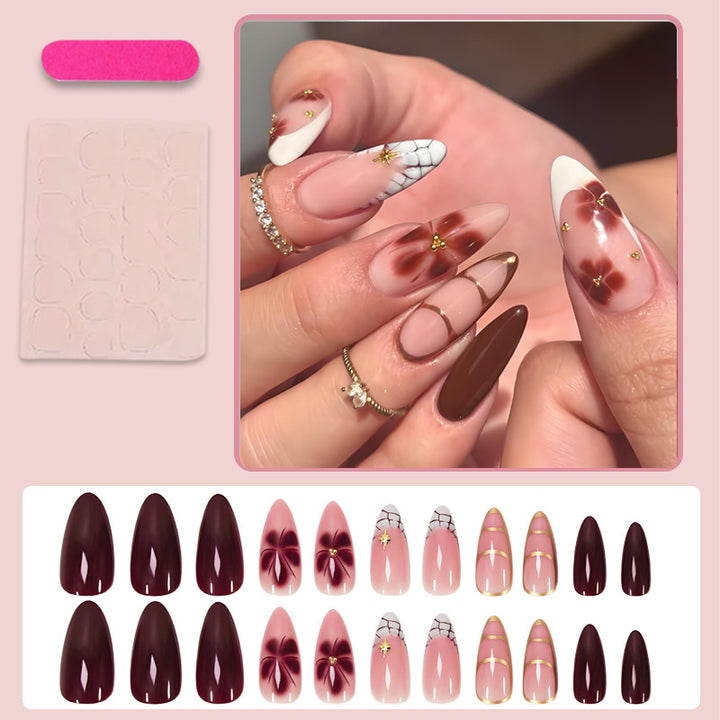 Acrylic Nail Set with Elegant Bows and Glamorous Accent Kalsten