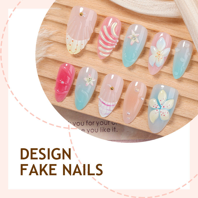 Artificial Nail Set with Floral Designs and Glittering Accents Kalsten