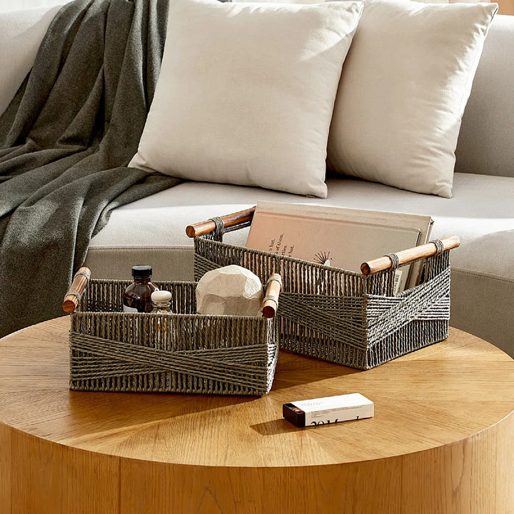 Handwoven Storage Basket with Wooden Handles Kalsten