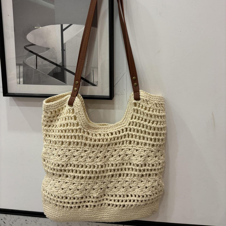 Hand-knotted shopper bag with integrated leather handle Kalsten