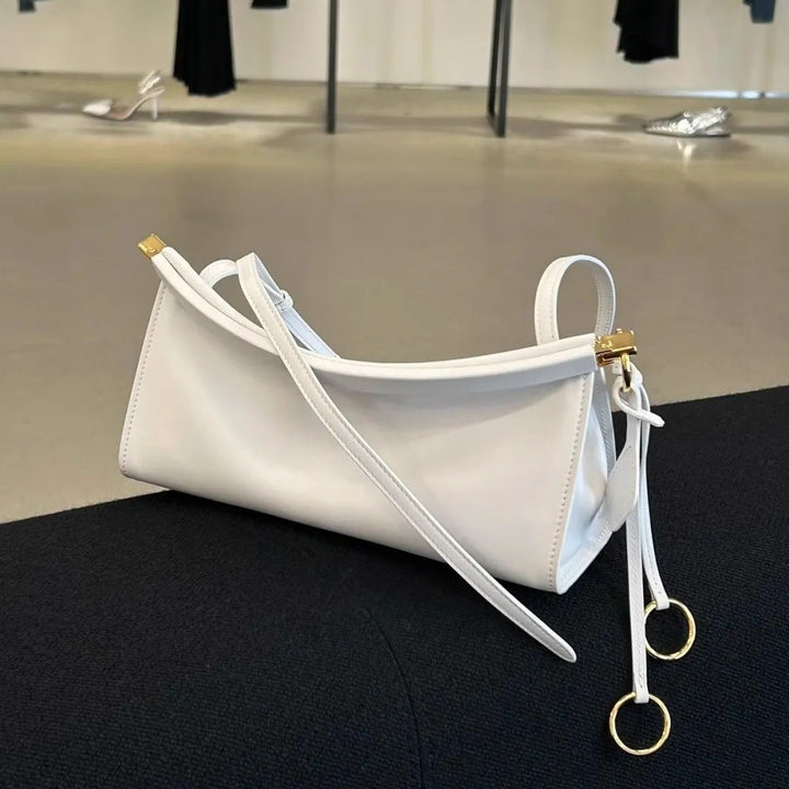 Structured Leather Baguette Shoulder Bag with Gold Hardware