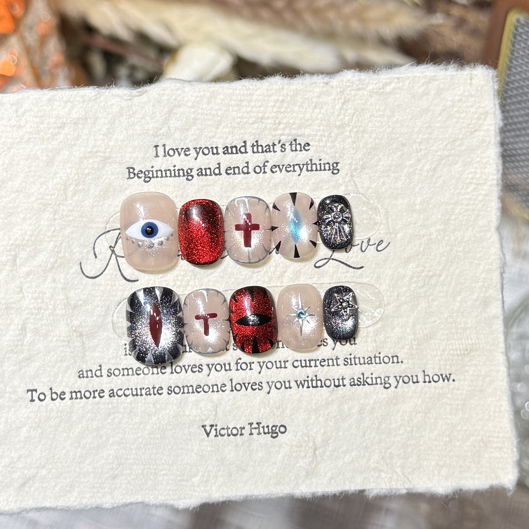 Artistic Press-On Nail Design Set with Unique Symbolic Accents Kalsten