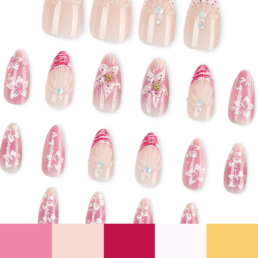 Artful Nail Extensions with Floral and Glittering Accents Kalsten