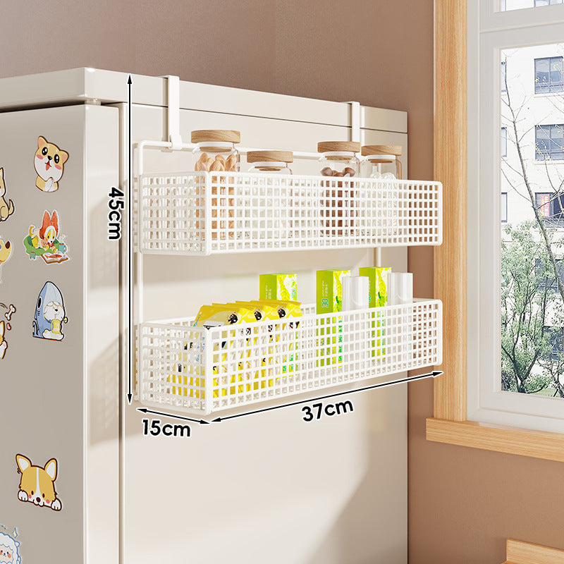 Over-Refrigerator Vertical Hanging Mesh Storage Rack with Deep Baskets and Hook Rail