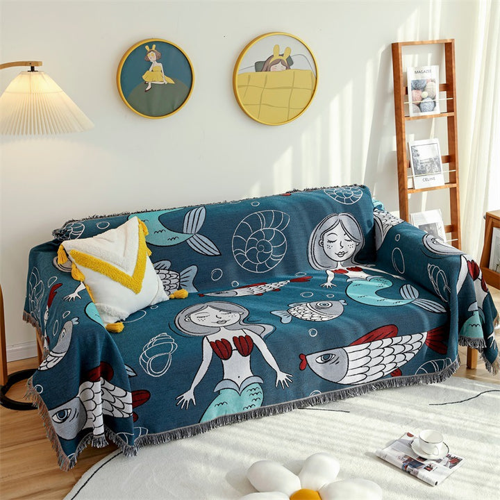 Artistic Cartoon Themed Sofa Throw