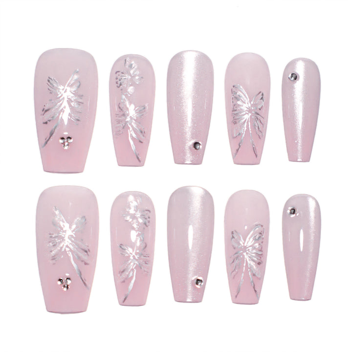 Artistic press-on nails with butterfly design Kalsten