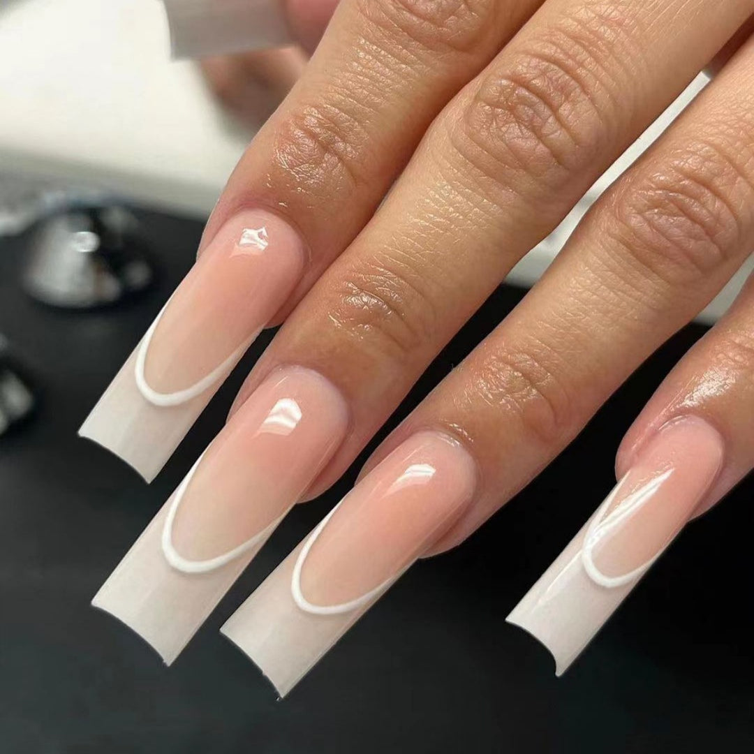 Elegant French Tip Long Nail Extensions Kalsten