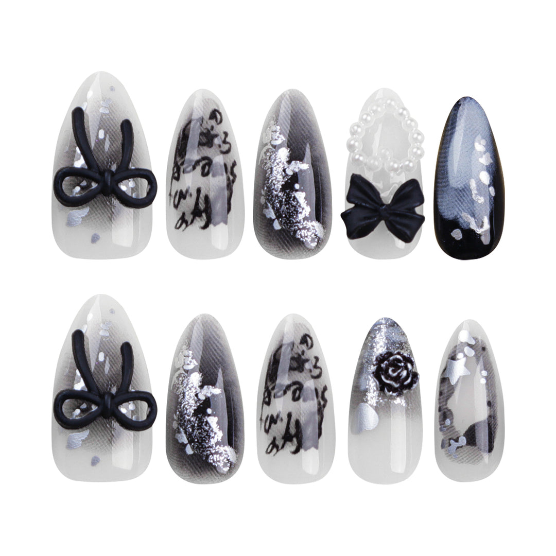 Artificial nail art with unique black and white design Kalsten
