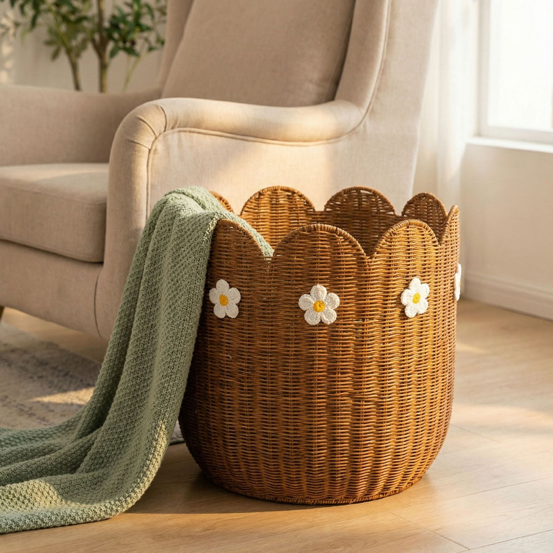 Rattan basket with flower motif Kalsten