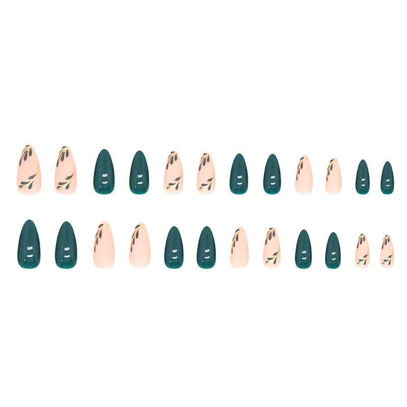 Artistic Press-On Nail Set with Leaf Designs Kalsten