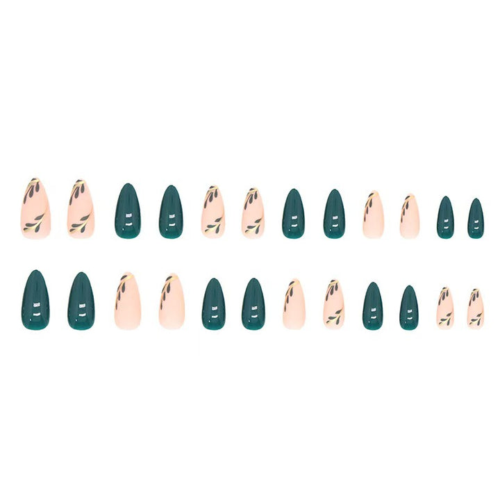 Artistic Press-On Nail Set with Leaf Designs Kalsten